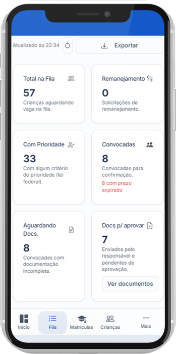 Sistema Vagou — área pública das famílias no celular